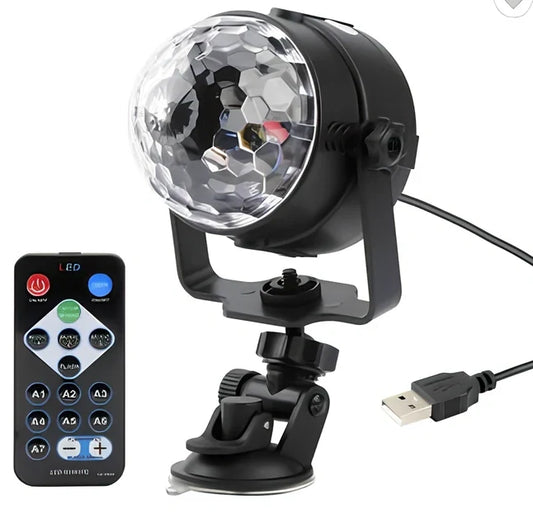 RGB LED crystal magic ball party lights with remote control measuring 95mm diameter