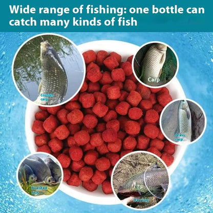 Grass green crucian carp fishing bait particles in bottle packaging for freshwater angling