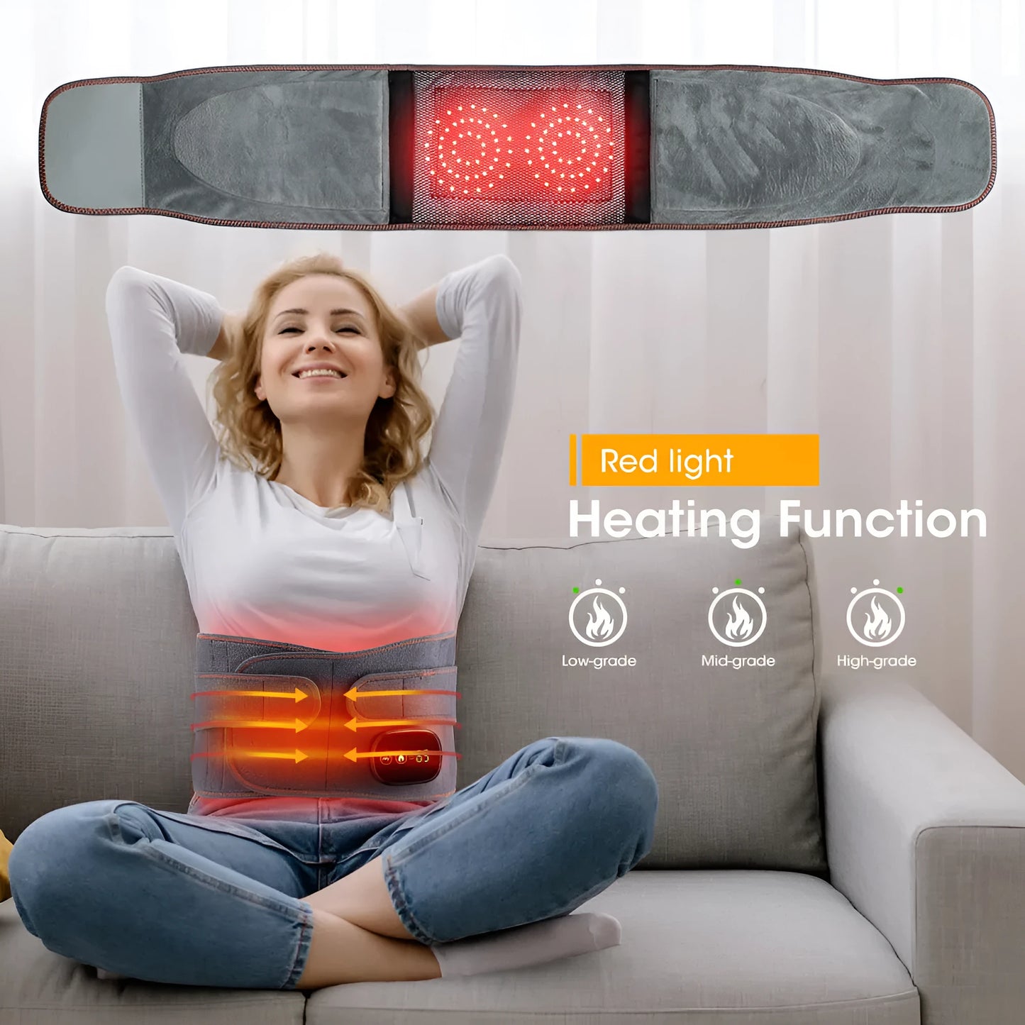 Grey electric heating massage belt with 5000mAh battery for portable warmth therapy
