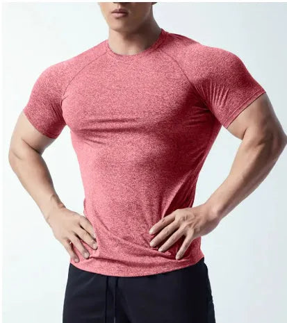 Men's tight-fit stretch quick-drying short sleeve casual t-shirt in grey.