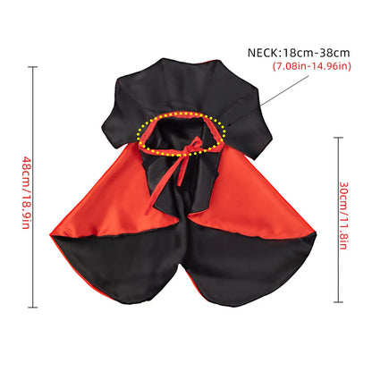 Red polyester Halloween cloak costume for a pet with an elastic neck closure.