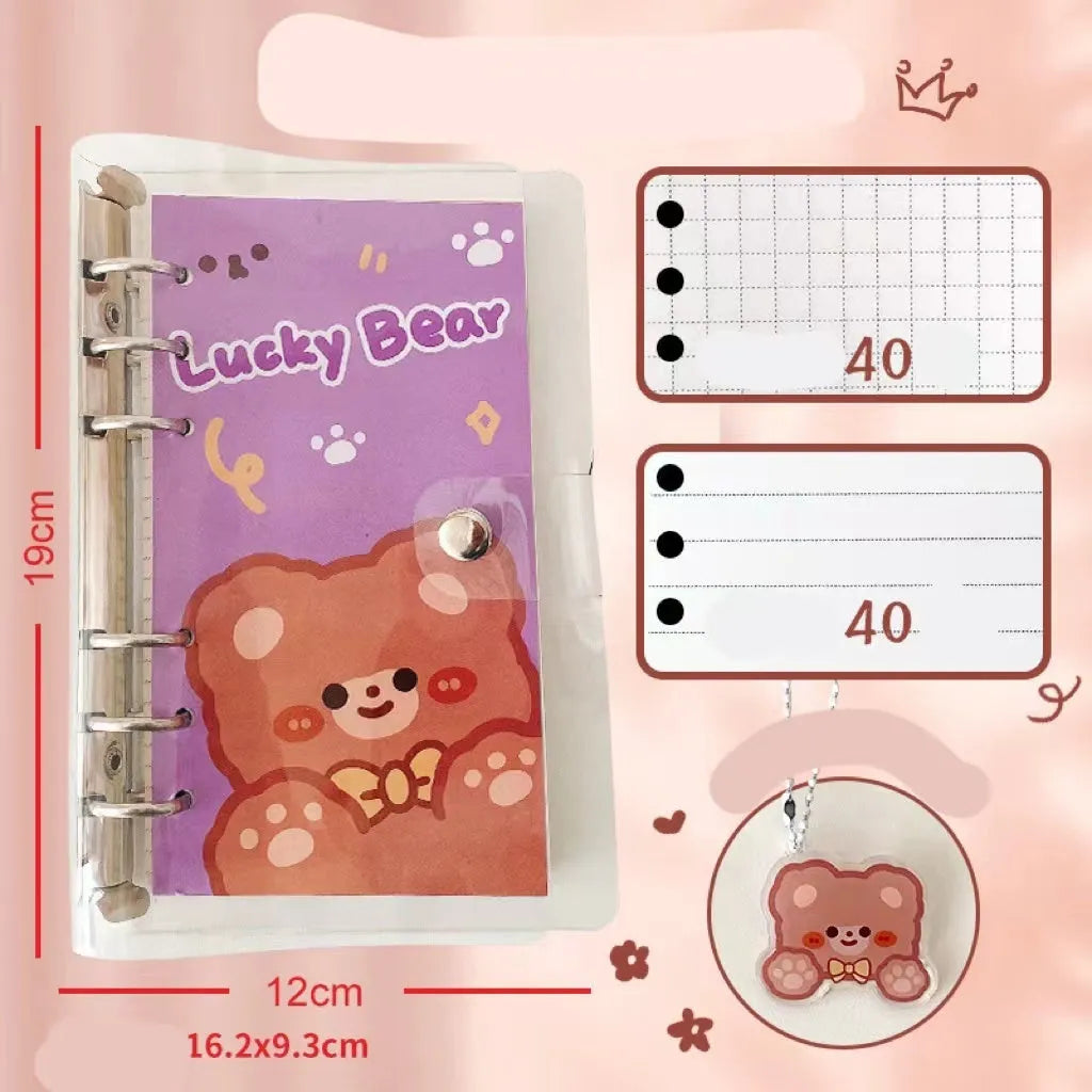 A6 student loose leaf ledger with decorative cover showing bear design and 6-hole binding