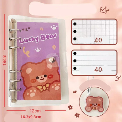 A6 student loose leaf ledger with decorative cover showing bear design and 6-hole binding