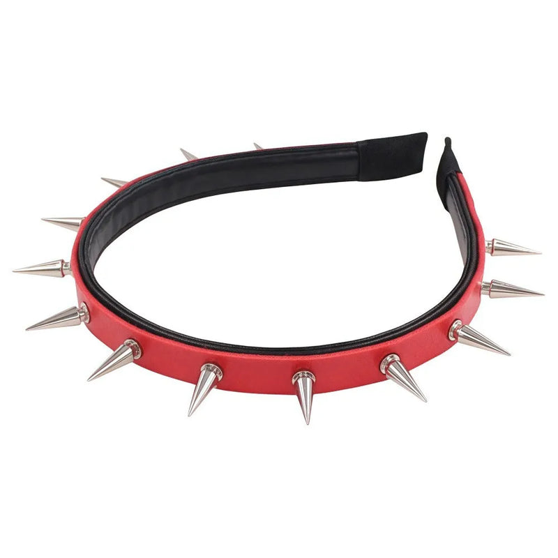 Punk rivet headband pointed nail headband female headdress unisex metal accessory handmade fashion OL style with dotted tapered rivet design available in black or red