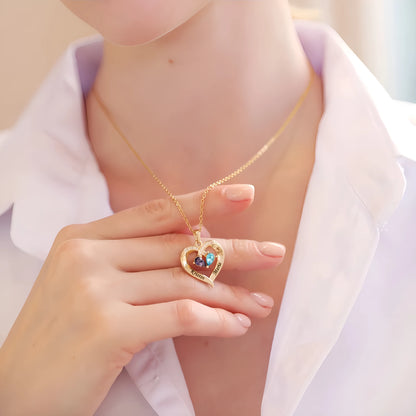 Two-colour water drop heart pendant necklace with diamond and 12 birthstones for women.