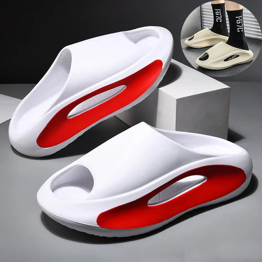 Stylish unisex beach slippers with peep-toe design in various colors including black, white, and khaki