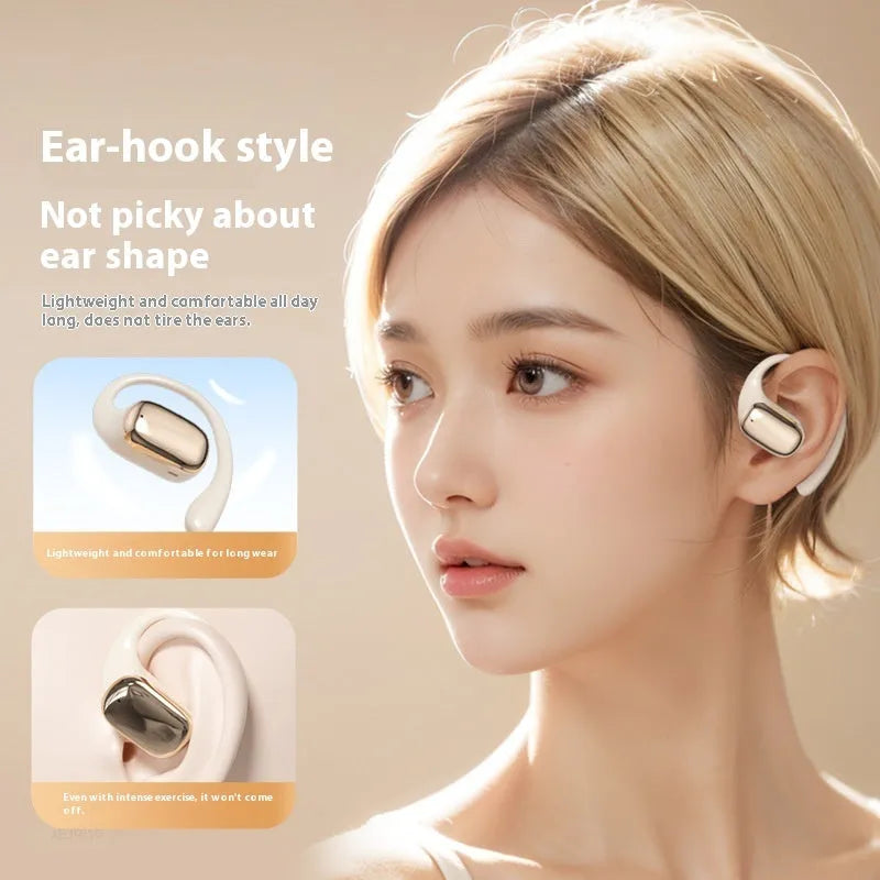 Ear-mounted headphones with digital display screen, ultra-long battery life over 8 hours, 10-metre wireless transmission range, featuring ABS construction in black, skin colour, or white creative design, comfortable to wear.