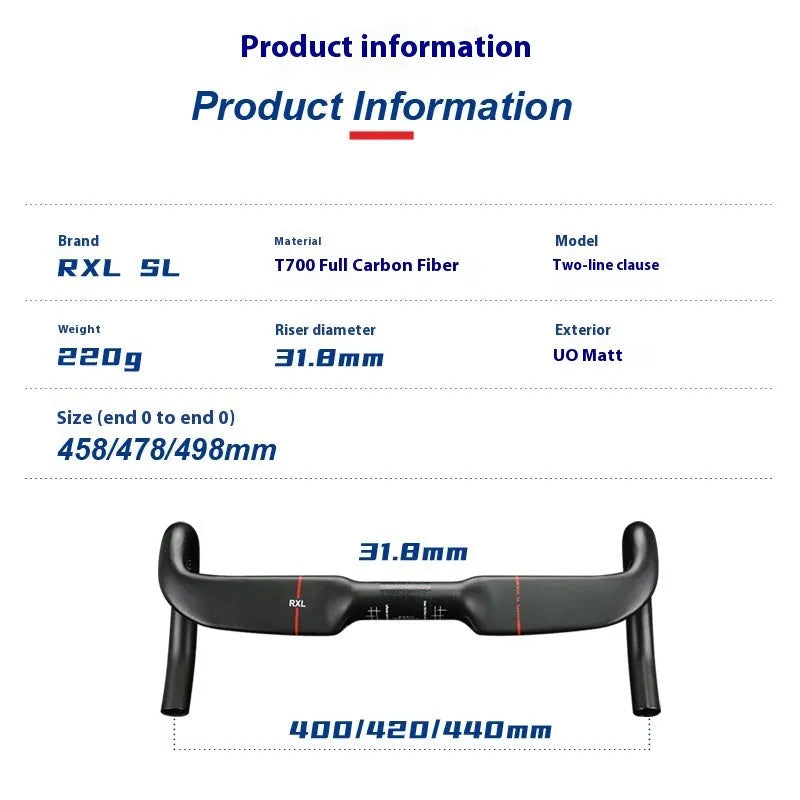 Carbon fibre road bicycle handlebar with double-line design in red, shown from above.