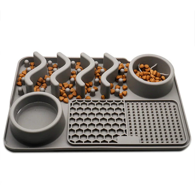 Premium silicone pet licking pad in various colours, designed to slow down eating and promote dental health for dogs