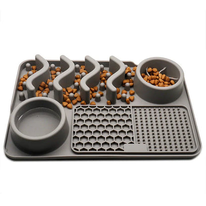 Premium silicone pet licking pad in various colours, designed to slow down eating and promote dental health for dogs