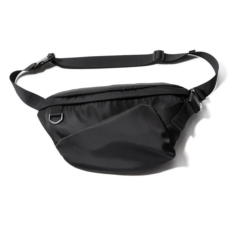 Black men's slanted chest bag with sewing line detailing and 8-inch Oxford fabric construction