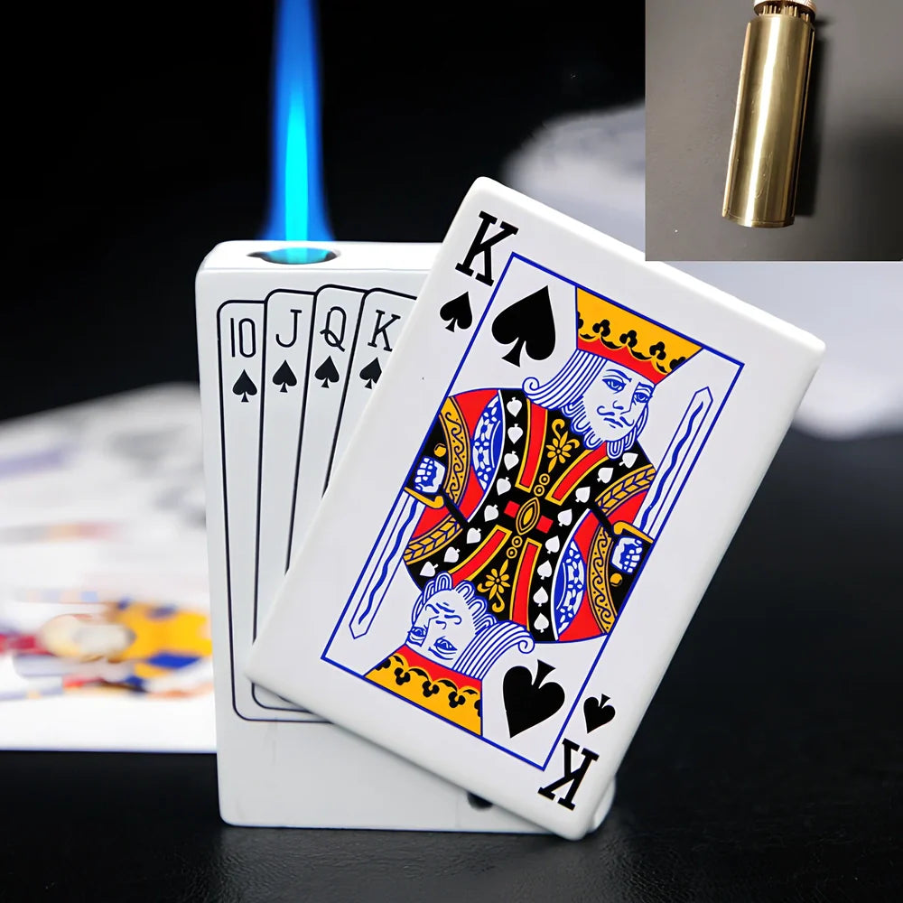 Poker gas lighter with keychain showing King card design and compact 6cm size