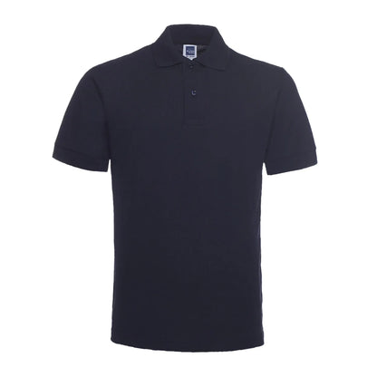 Solid colour plus size short sleeve polo shirt on a hanger, loose fit style.