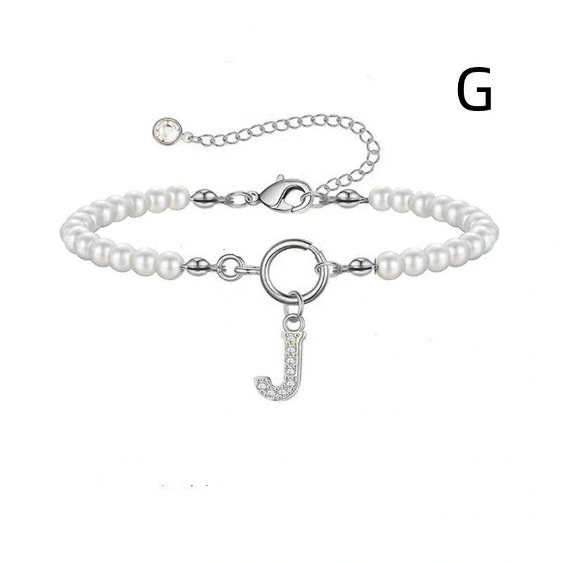 2024 Fashion Toggle Clasp Initial Bracelet with 6mm Pearl