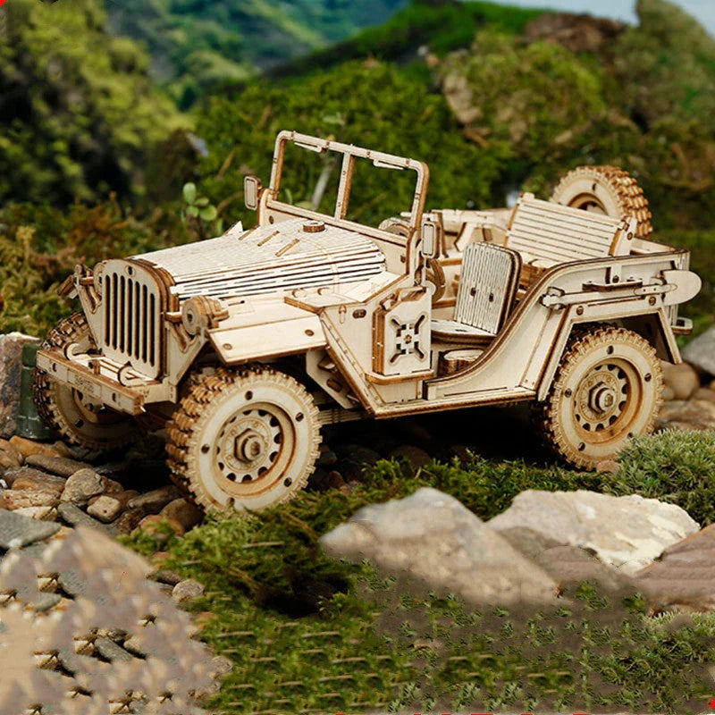 Premium model wooden train kit with 308 precision-cut wooden pieces for a rewarding DIY assembly project