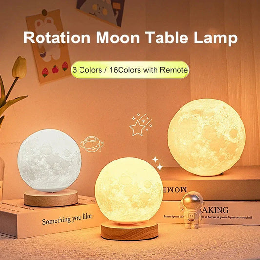 3D Magnetic Floating Levitating Moon Lamp with remote control on oak base