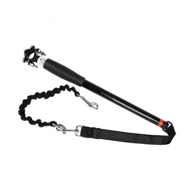 Bicycle walking dog leash with stainless steel rod and black rubber band polyester yarn belt