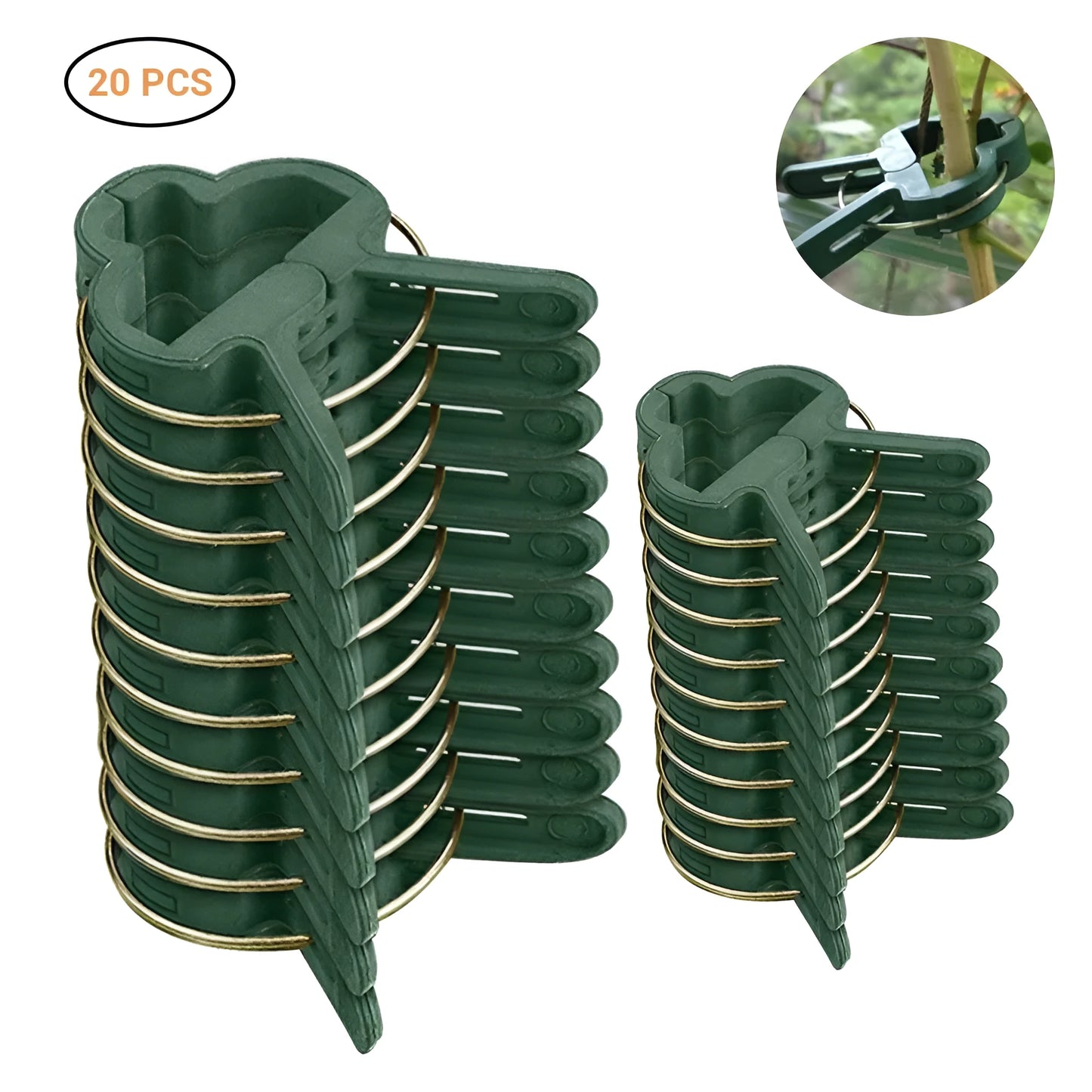 20 pack mixed size green eco plastic plant fixing clips for garden climbing plants