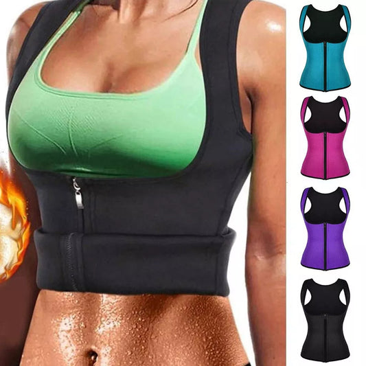 Zipper-style ladies neoprene corset in blue for tummy control and yoga
