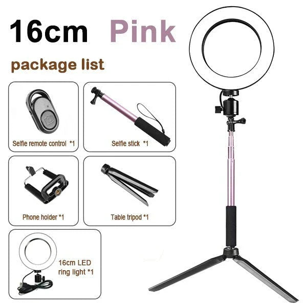 Adjustable tripod and ring light set with accessories for Apple device photography and videography