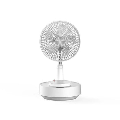 Green rechargeable floor fan with humidifier in extended position showing telescopic design