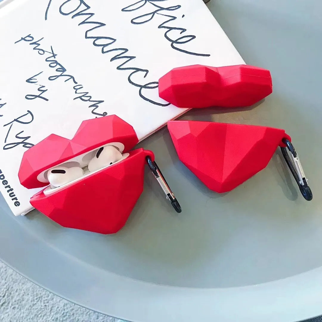 Red diamond love pattern silicone protective case for Apple AirPods wireless earbuds