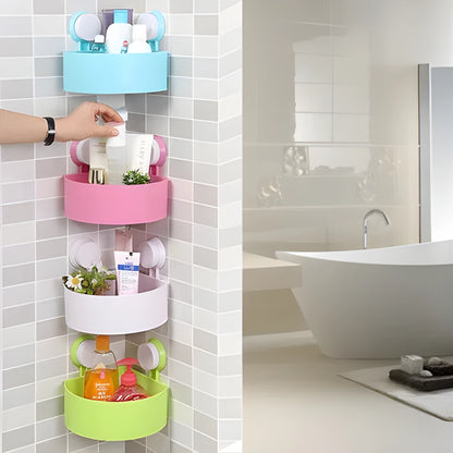 Bathroom corner shelf in blue, green, rose or white, triangle shape, double suckers, drainage holes, 7.5 x 14.5 x 14.5 cm