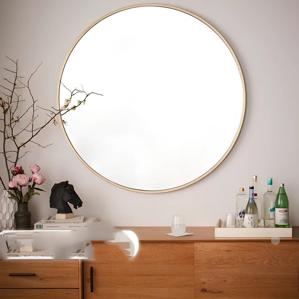 30cm round iron bathroom mirror in black, white, or gold finish for wall hanging, rust-resistant Northern European style