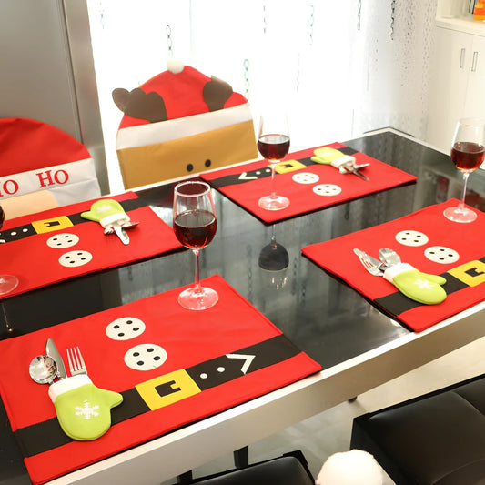 Red Christmas decoration table mat, 45cm by 33cm, sewn edges for festive table protection