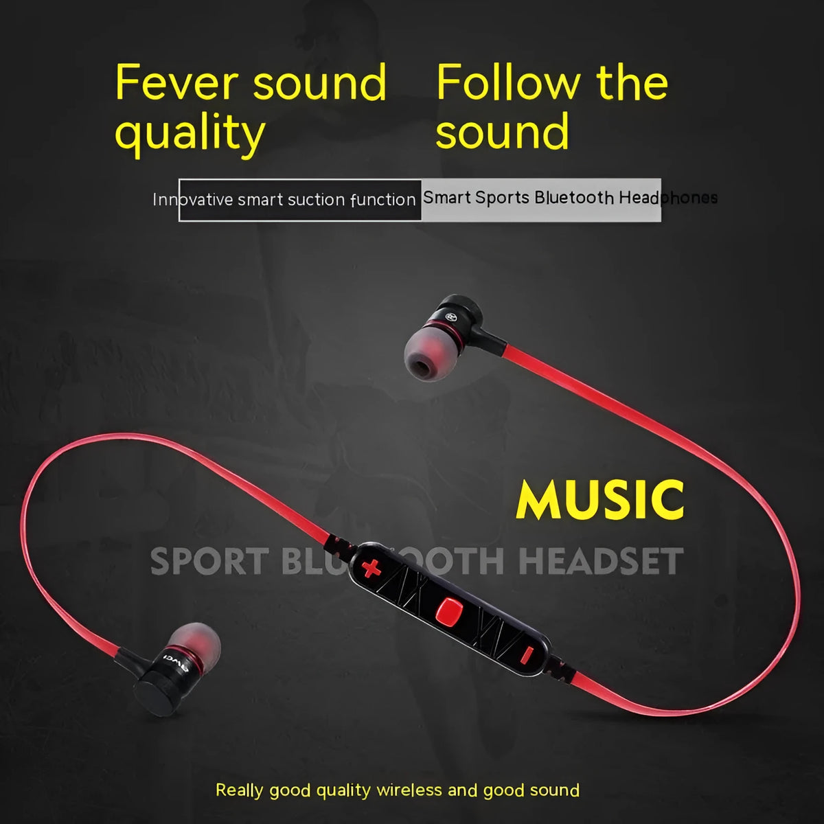 Black neck-hanging in-ear Bluetooth headset with Jerry chip, 10 metre range, plastic body, earplug style
