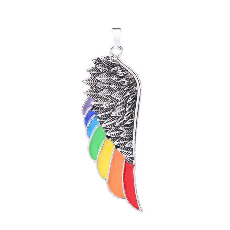 Stainless steel wing pendant necklace with natural stone, elegant unisex jewellery