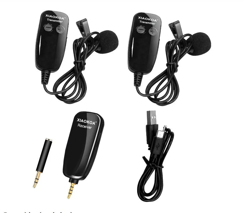 Black omnidirectional lavalier lapel microphone with a 3.5mm plug for mobile phones on a white background.
