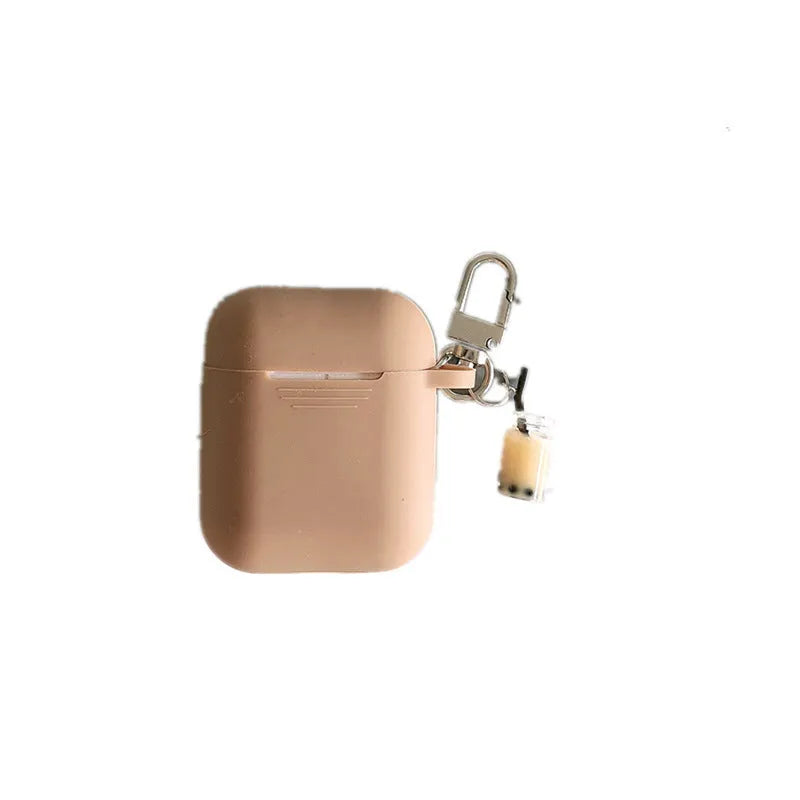 Milk tea AirPods storage case in purple silicone TPU soft shell with simple solid colour back cover
