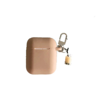 Milk tea AirPods storage case in purple silicone TPU soft shell with simple solid colour back cover