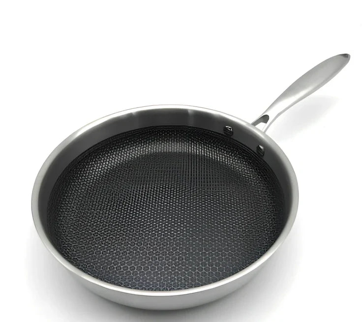 26cm stainless steel frying pan with even heat base, 1.2kg, suitable for induction hobs