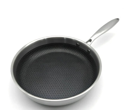 26cm stainless steel frying pan with even heat base, 1.2kg, suitable for induction hobs