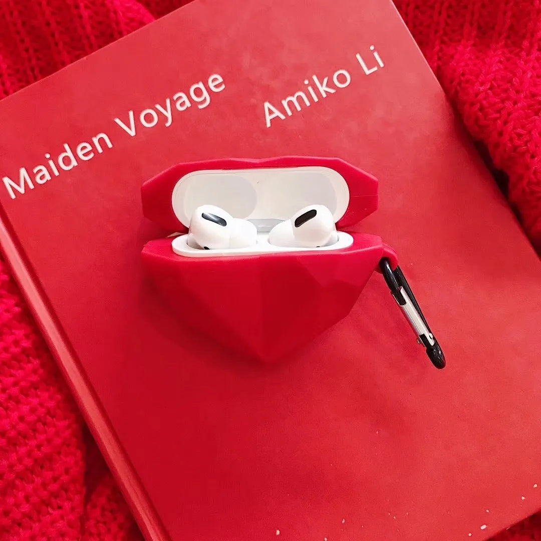 Red diamond love pattern silicone protective case for Apple AirPods wireless earbuds