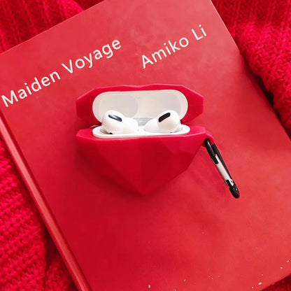 Red diamond love pattern silicone protective case for Apple AirPods wireless earbuds