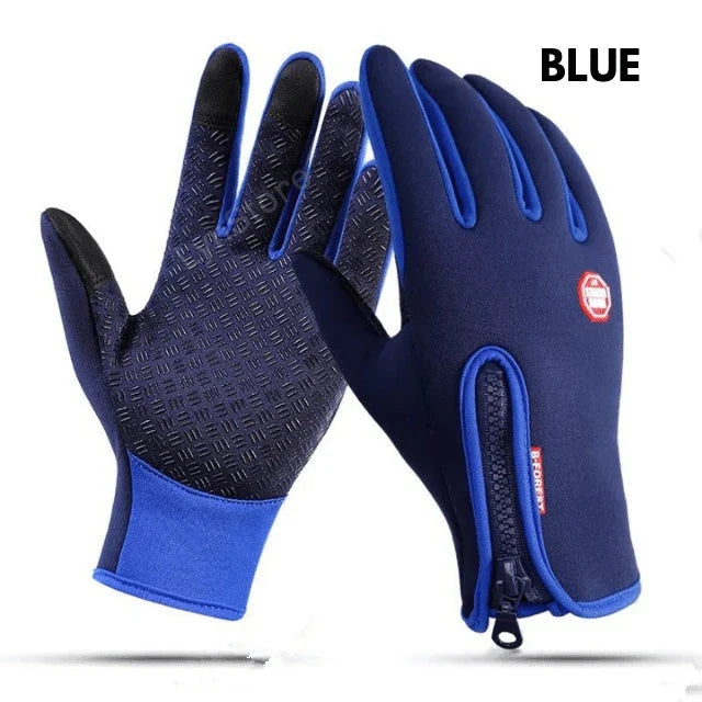 Pair of durable touchscreen-compatible winter riding gloves in various colors