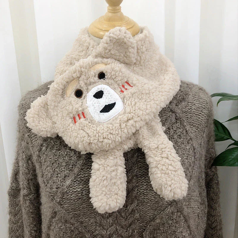 Cosy lamb wool scarf with adorable bear design in various colours