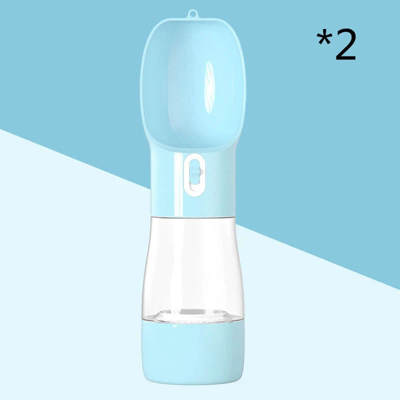 Traveling Out Portable Dog Water and Food Dispenser in pink, green, blue, and gray