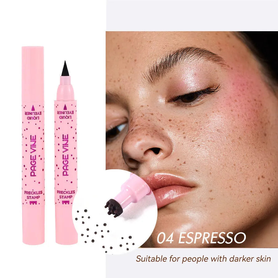 Natural freckle pen and eyeliner with double-headed design and cosmetic brush