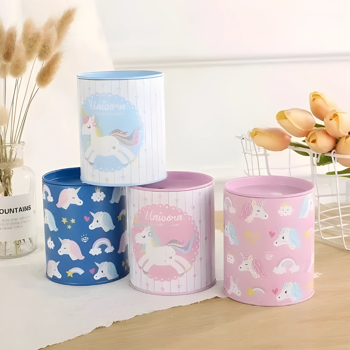 British style metal piggy bank coin tin with secure slot