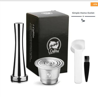 Stainless steel reusable Nespresso coffee capsule with refillable filter