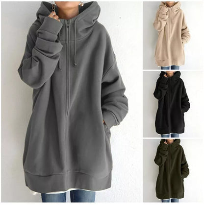 Women's full-zip fuzzy hoodie in various colours and sizes