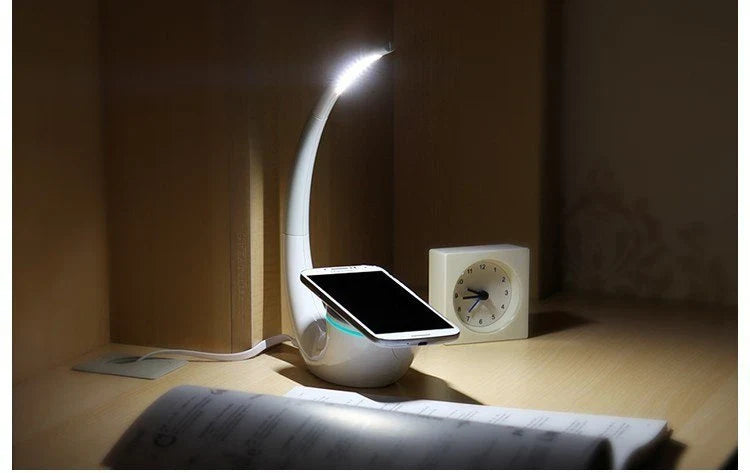 Stylish wireless charging table lamp with minimalist design, touch controls, and energy-efficient LED lighting