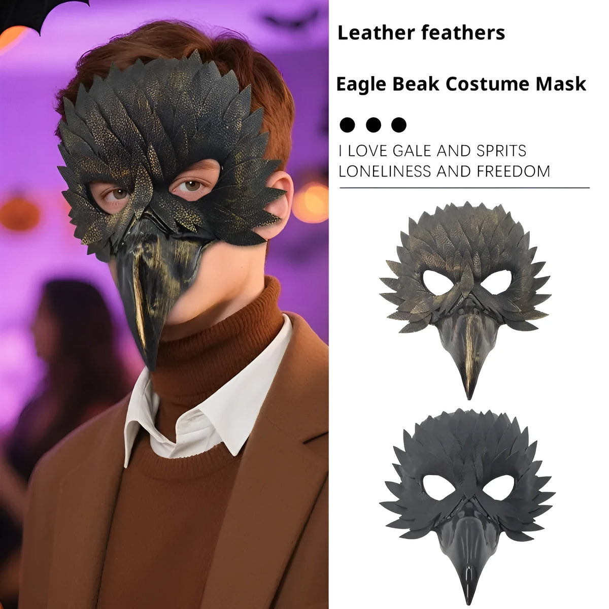 Black or gold plastic bird mouth masquerade mask with horror style for Halloween and fancy dress