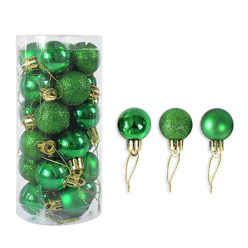 3cm diameter electroplated Christmas baubles in various metallic colours including gold, red and silver