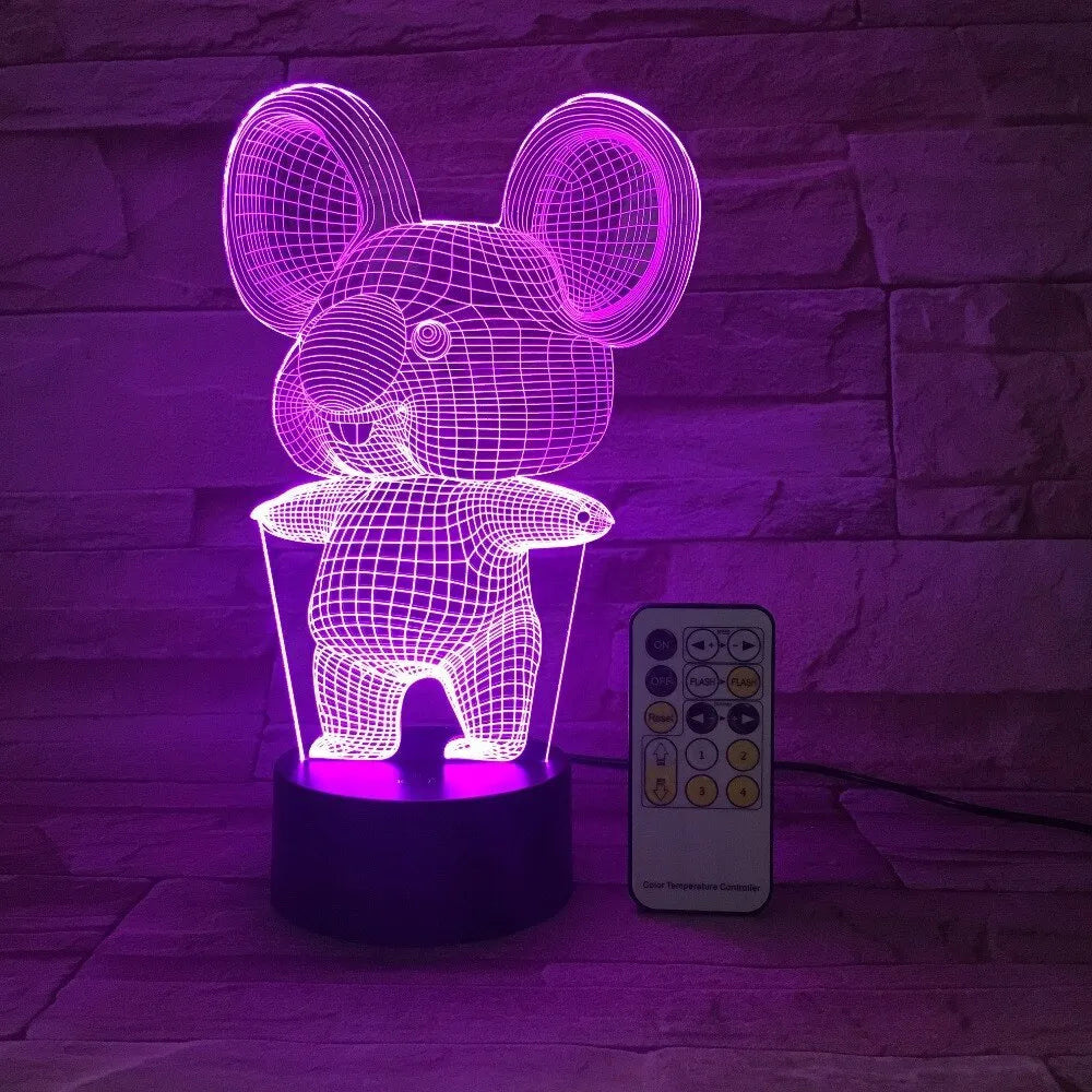 Black koala night light with LED illumination showing multiple colour options including red, green, blue and purple