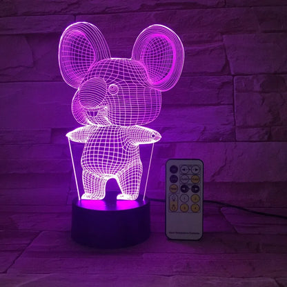 Black koala night light with LED illumination showing multiple colour options including red, green, blue and purple
